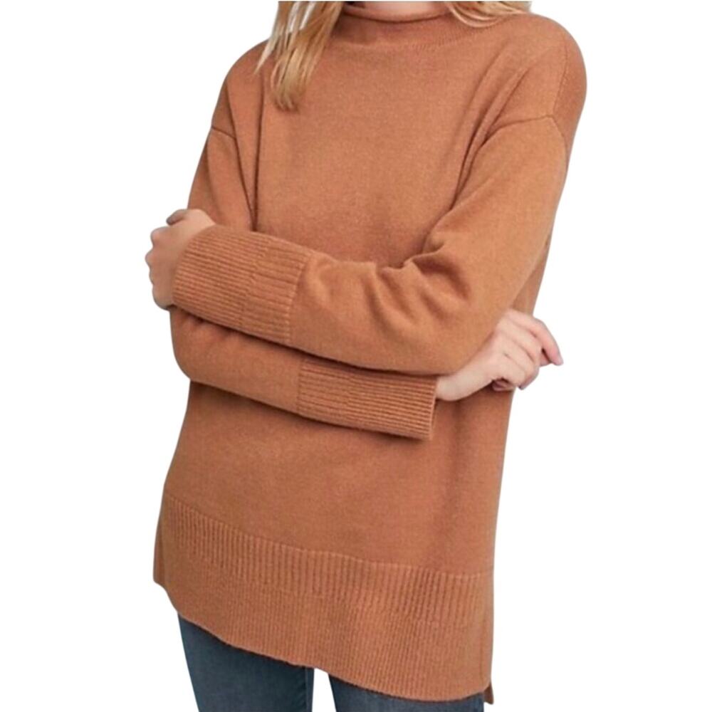 Moth Anthropologie Mock Neck Tunic Sweater, Camel Brown, Women's Size Medium